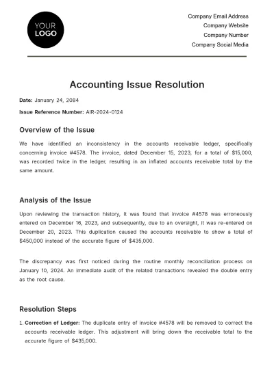 Free Accounting Issue Resolution Template to Edit Online