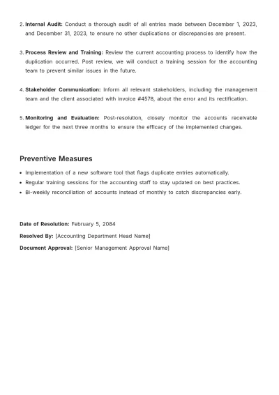 Free Accounting Issue Resolution Template to Edit Online