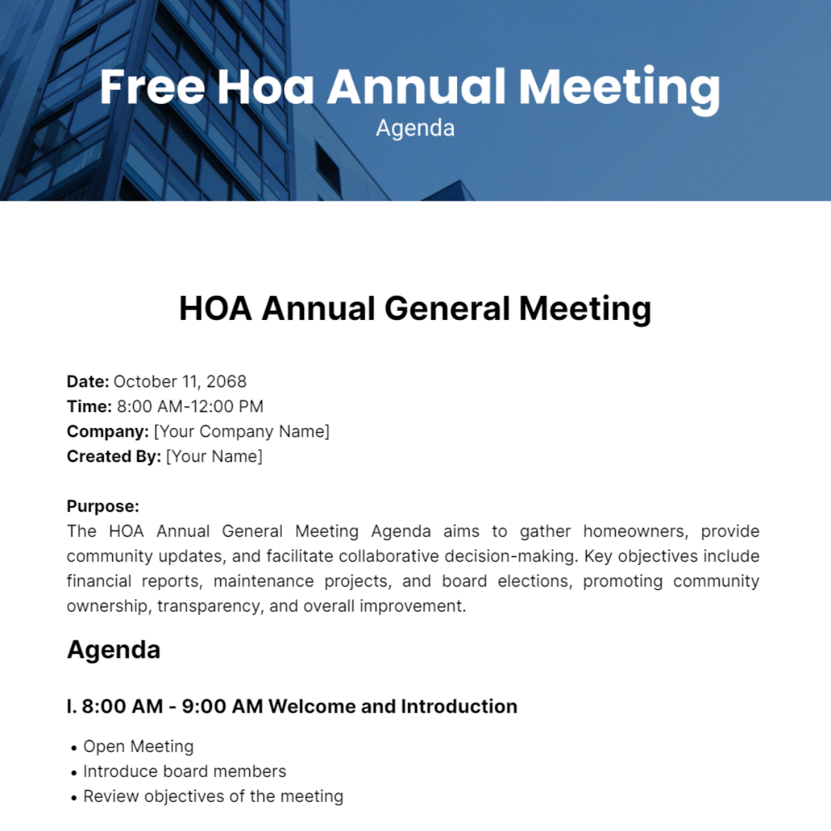 Hoa Annual Meeting Agenda  Template