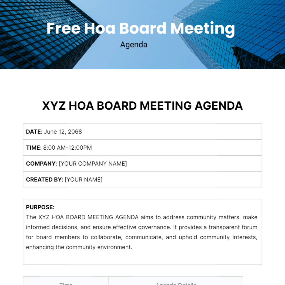 Hoa Board Meeting Agenda  Template