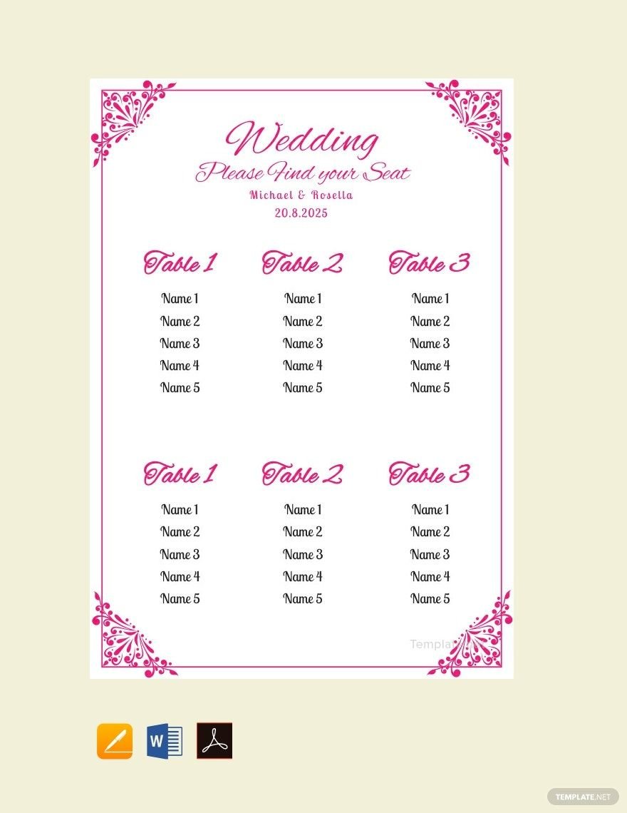 Bridal Shower Wedding Seating Chart Template