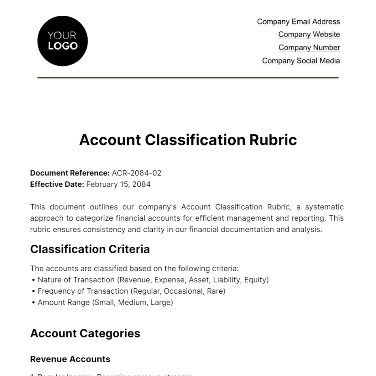 Account Classification Rubric Template