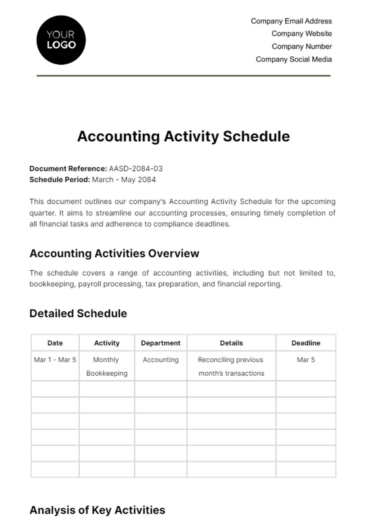 Free Accounting Activity Schedule Template
