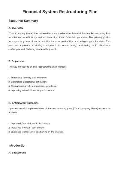 Free Financial System Restructuring Plan Template to Edit Online