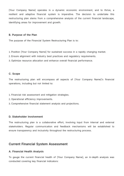 Free Financial System Restructuring Plan Template to Edit Online