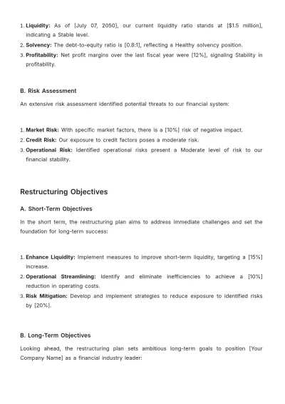 Free Financial System Restructuring Plan Template to Edit Online