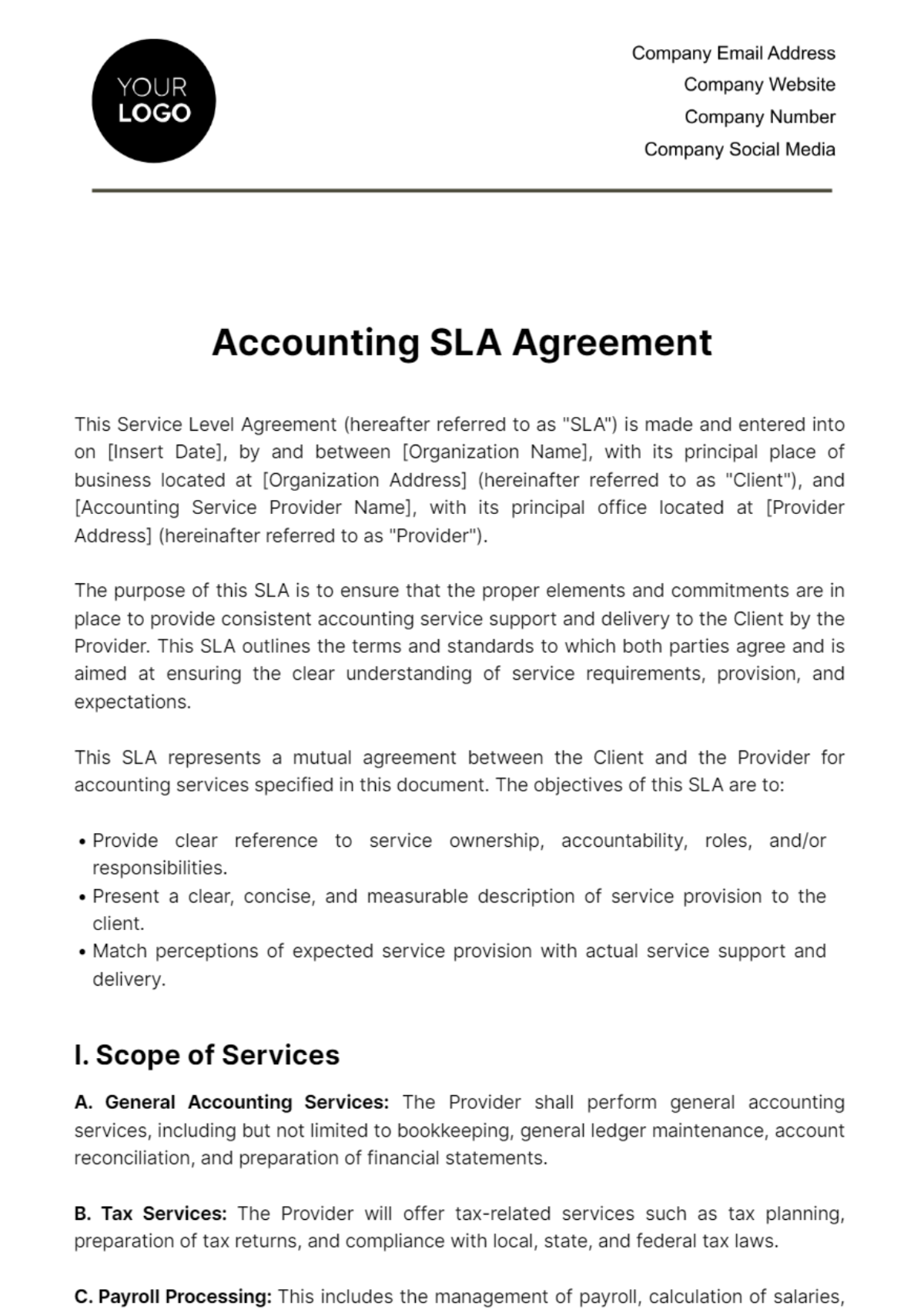 Accounting SLA Agreement Template