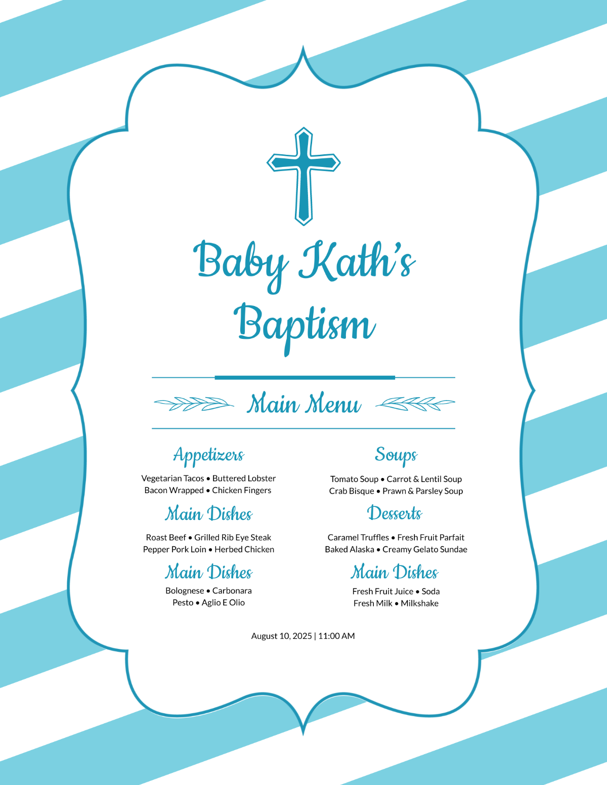 Church Baptism Menu Template