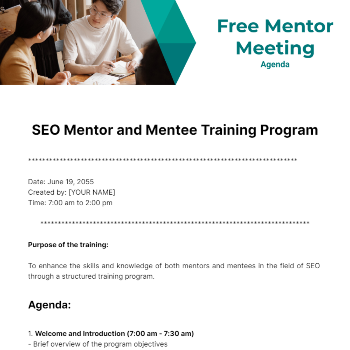 Mentor Meeting Agenda Template