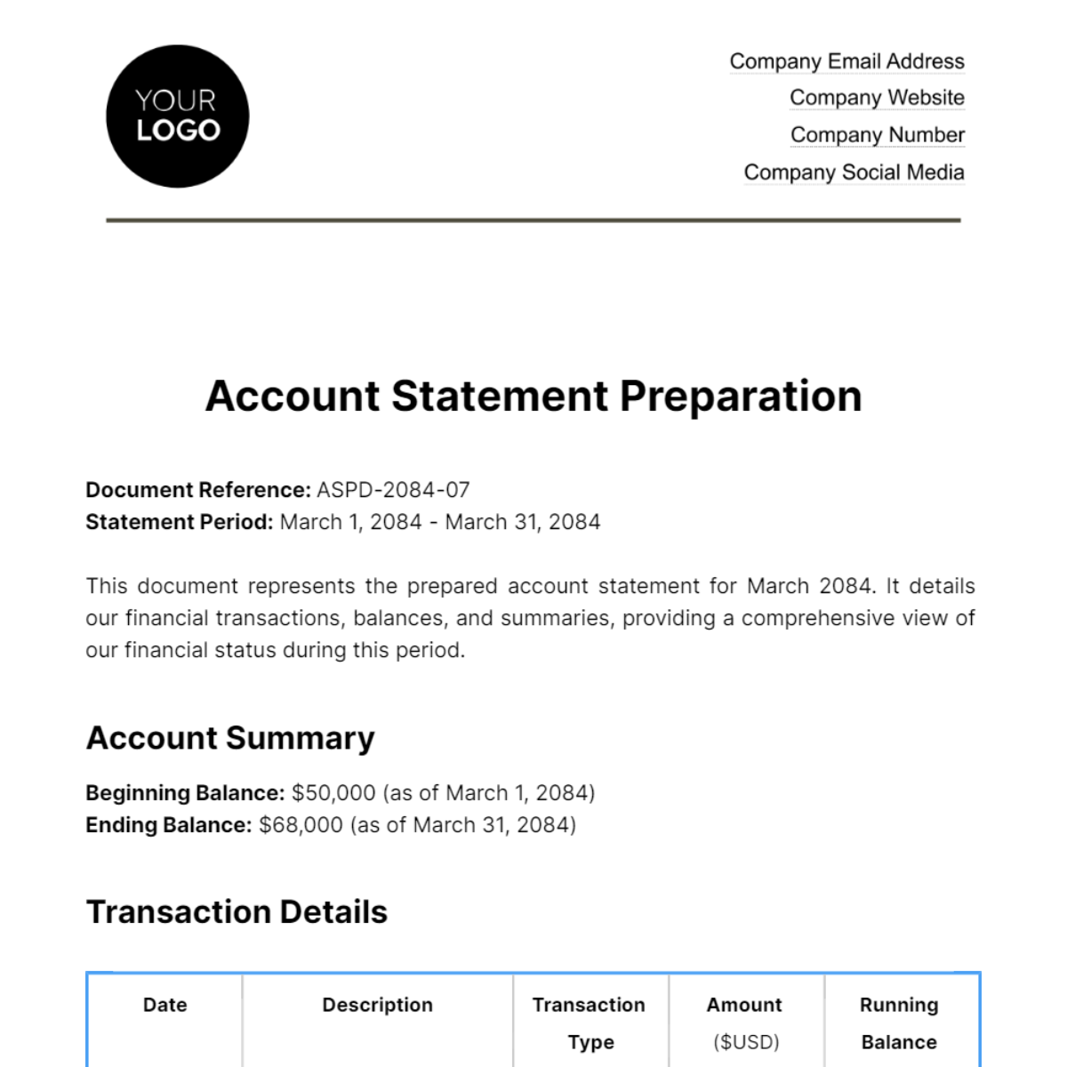 Account Statement Preparation Template