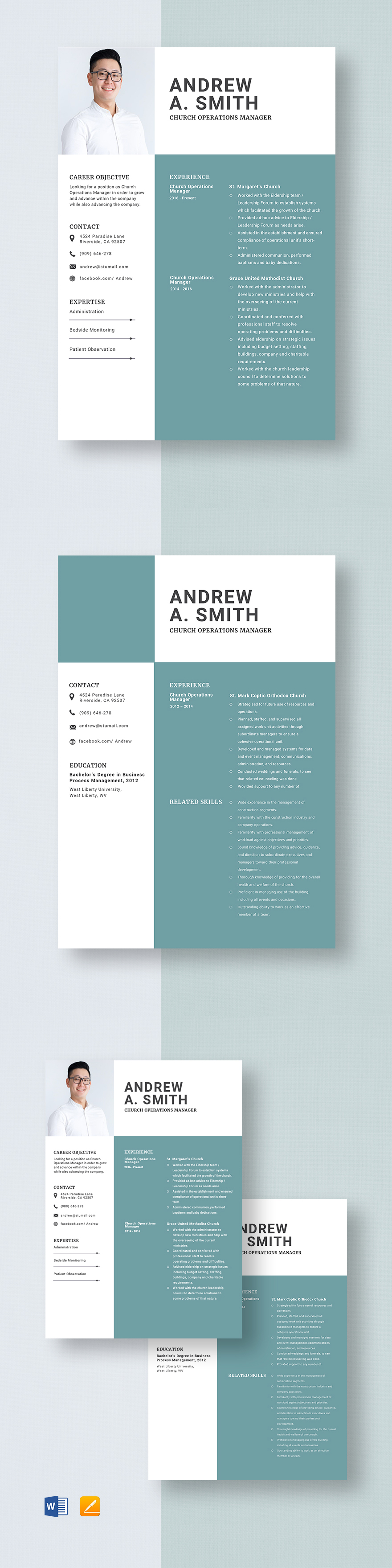 Free Church Operations Manager Resume Template Word Apple Pages