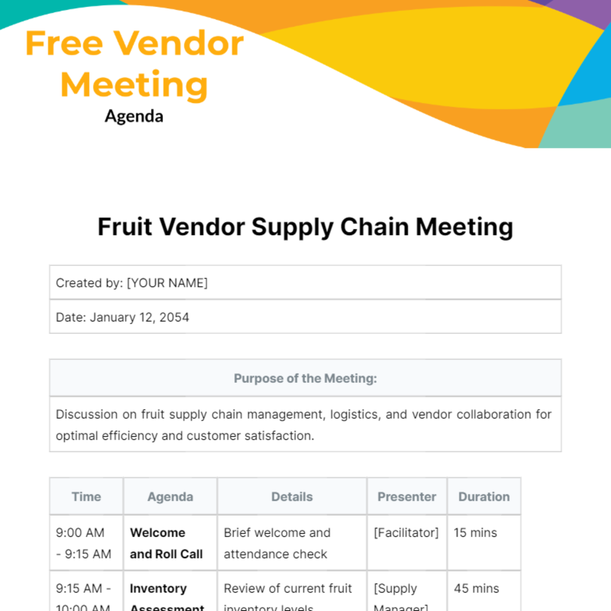 Free Vendor Meeting Agenda Template