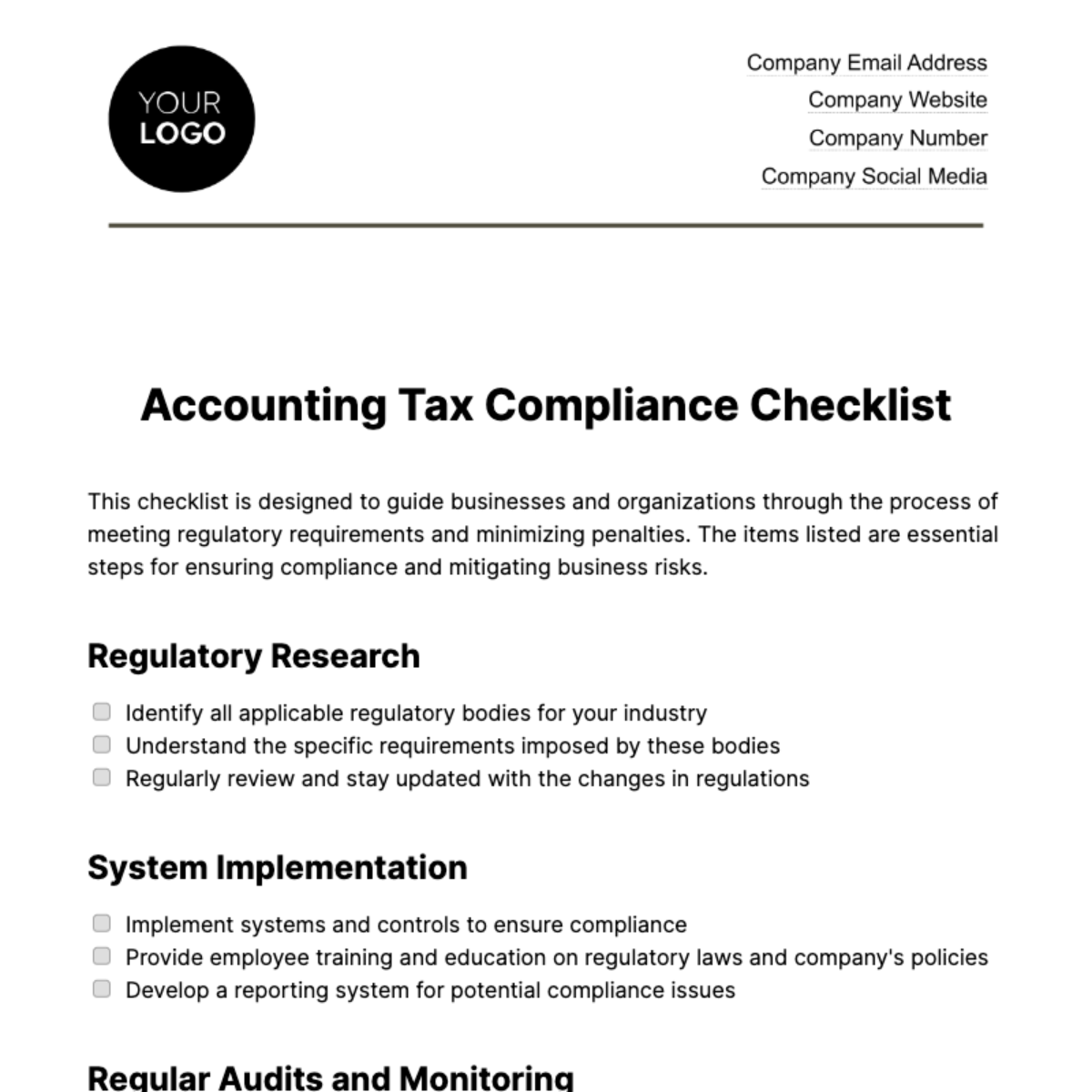 Accounting Tax Compliance Checklist Template - Edit Online & Download