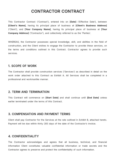 Free Contractor Contract Template to Edit Online