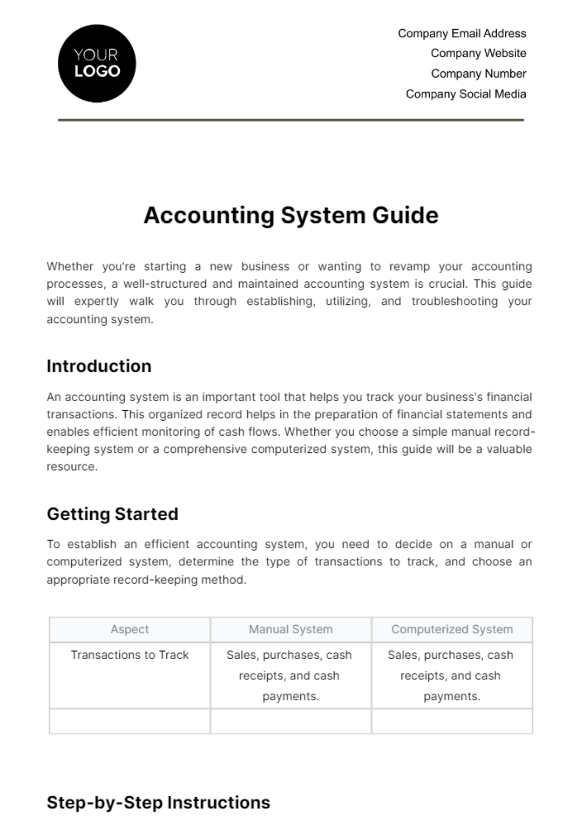 Free Accounting System Guide Template