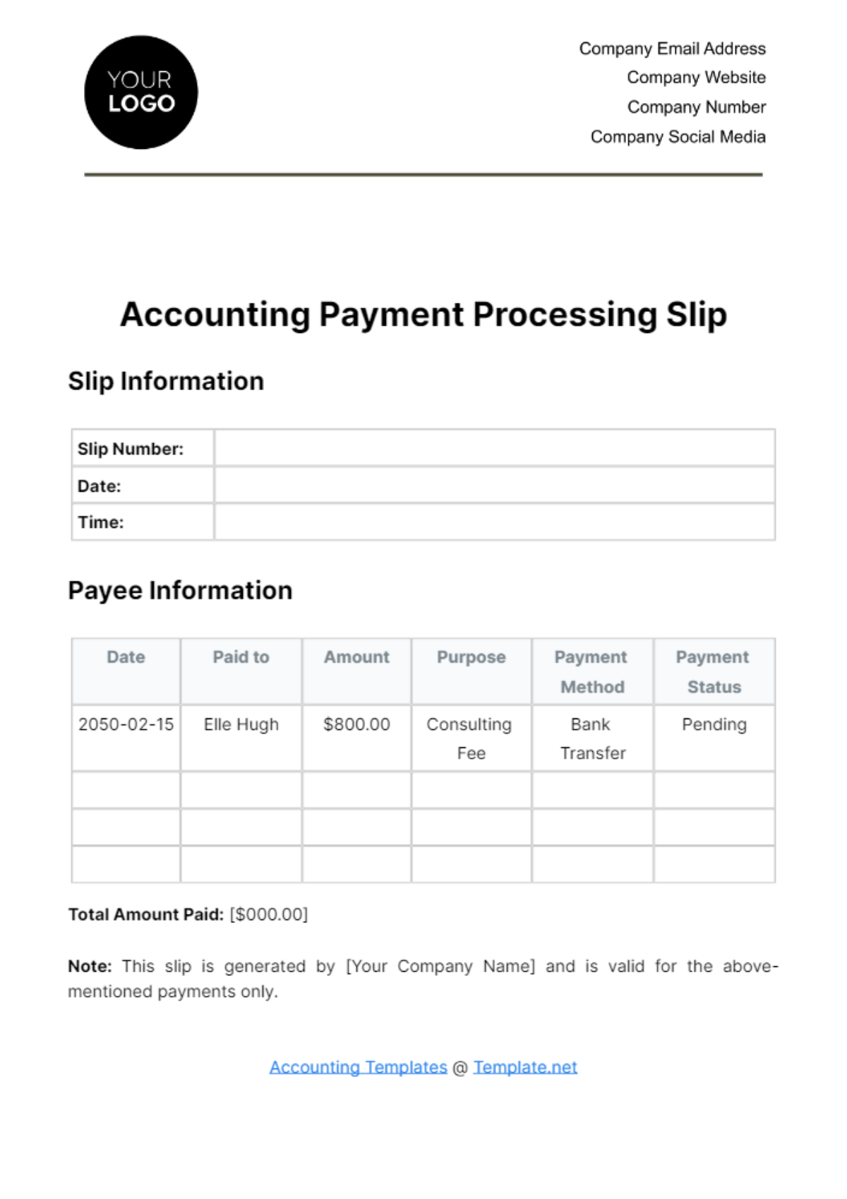 Accounting Payment Processing Slip Template - Edit Online & Download