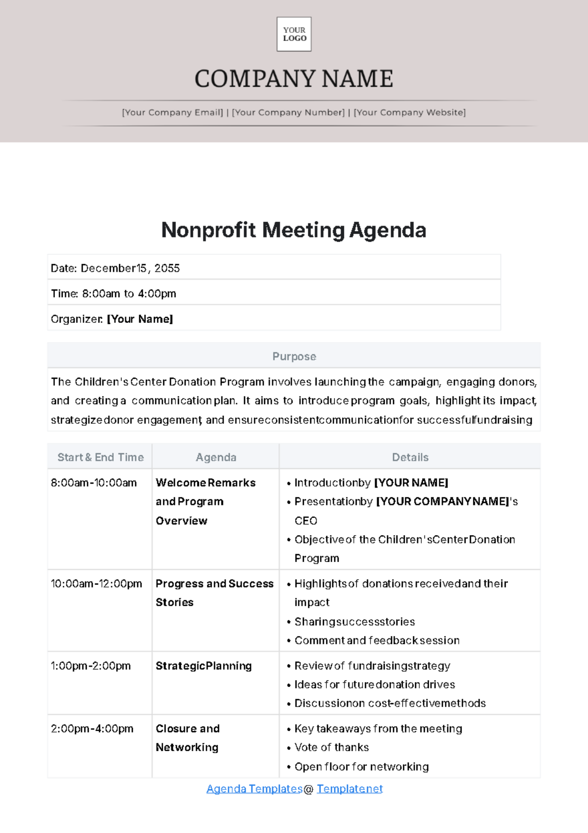 Nonprofit Meeting Agenda Template - Edit Online & Download