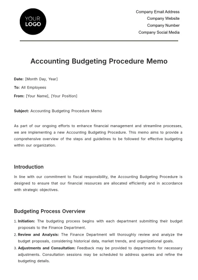 Free Accounting Budgeting Procedure Memo Template to Edit Online