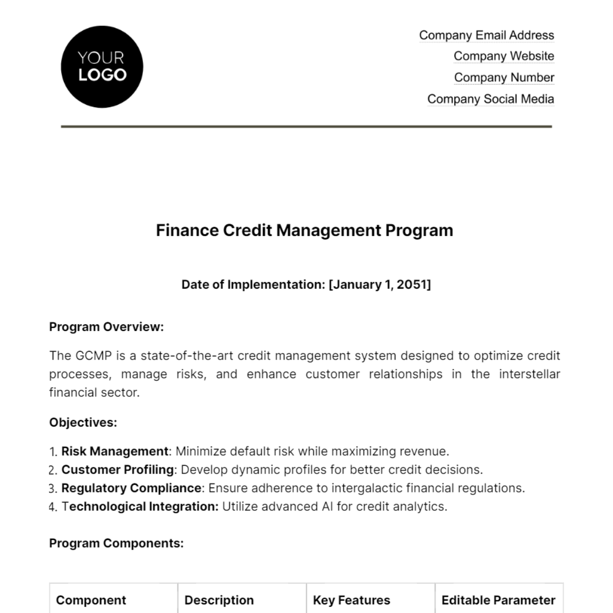 Free Finance Credit Management Program Template