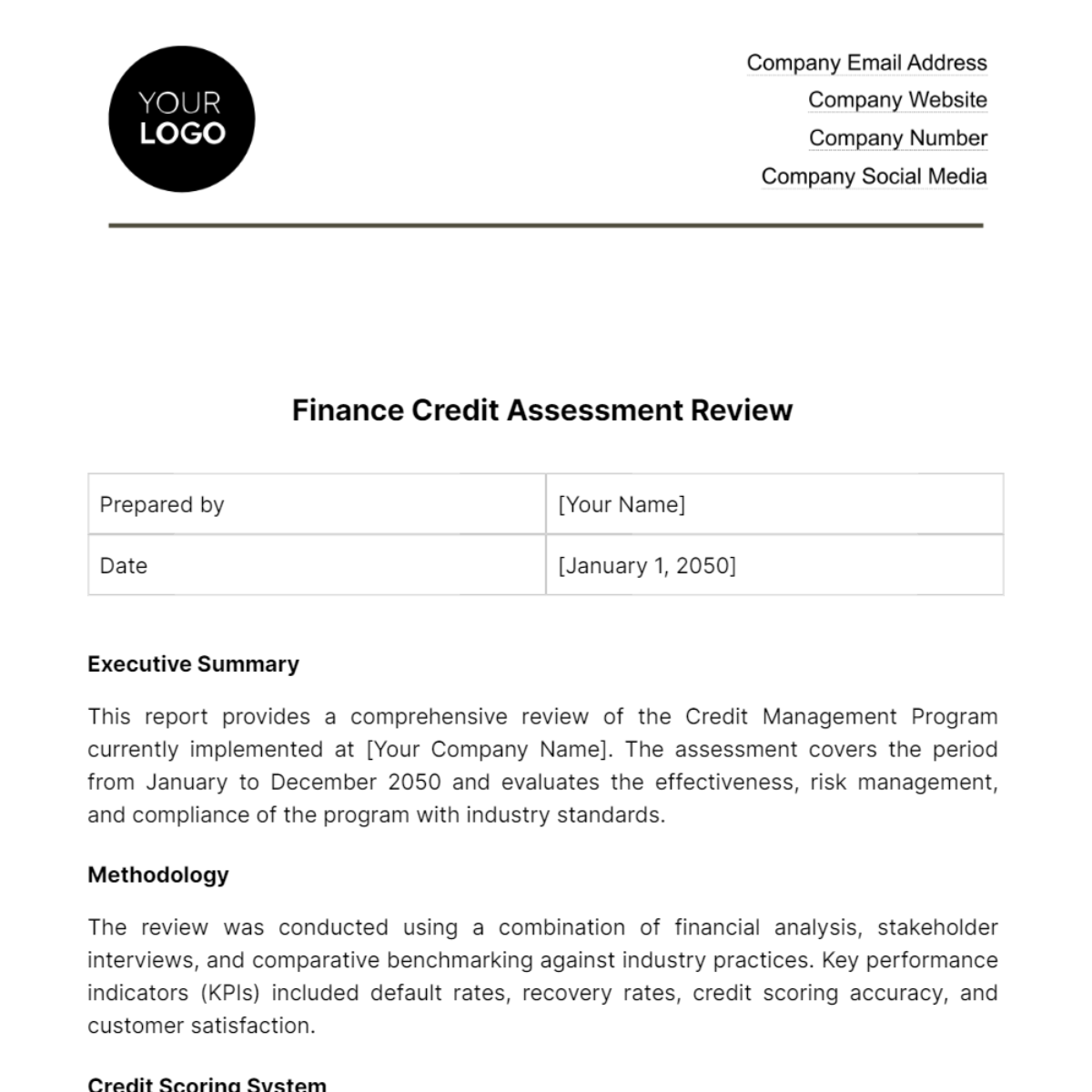 Free Finance Credit Assessment Review Template