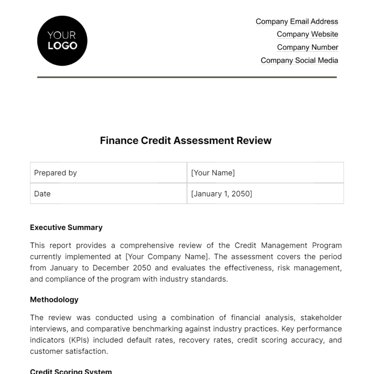 Finance Credit Assessment Review Template - Edit Online & Download