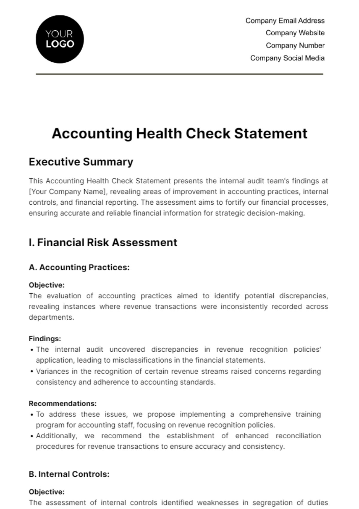 Accounting Health Check Statement Template