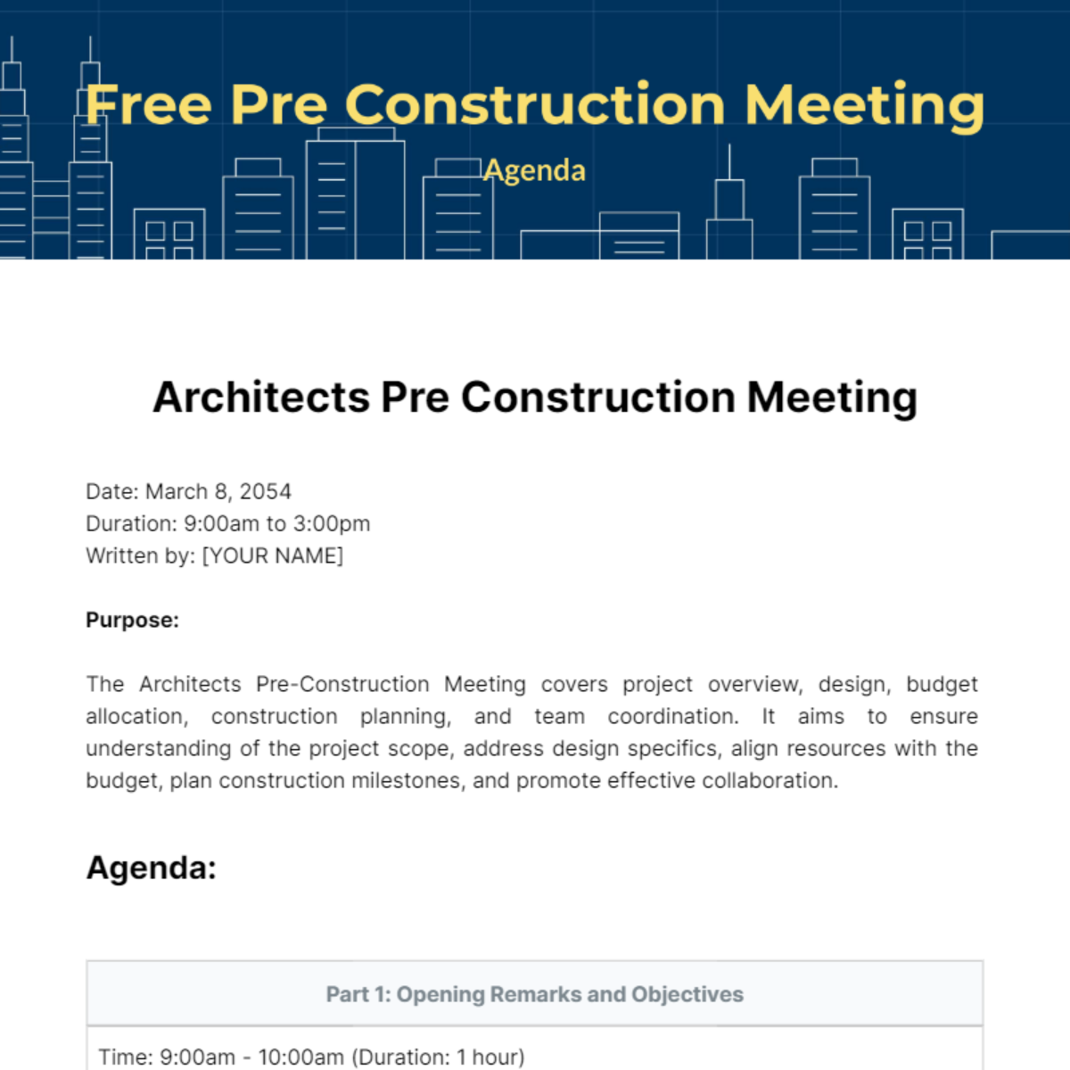 Pre Construction Meeting Agenda Template
