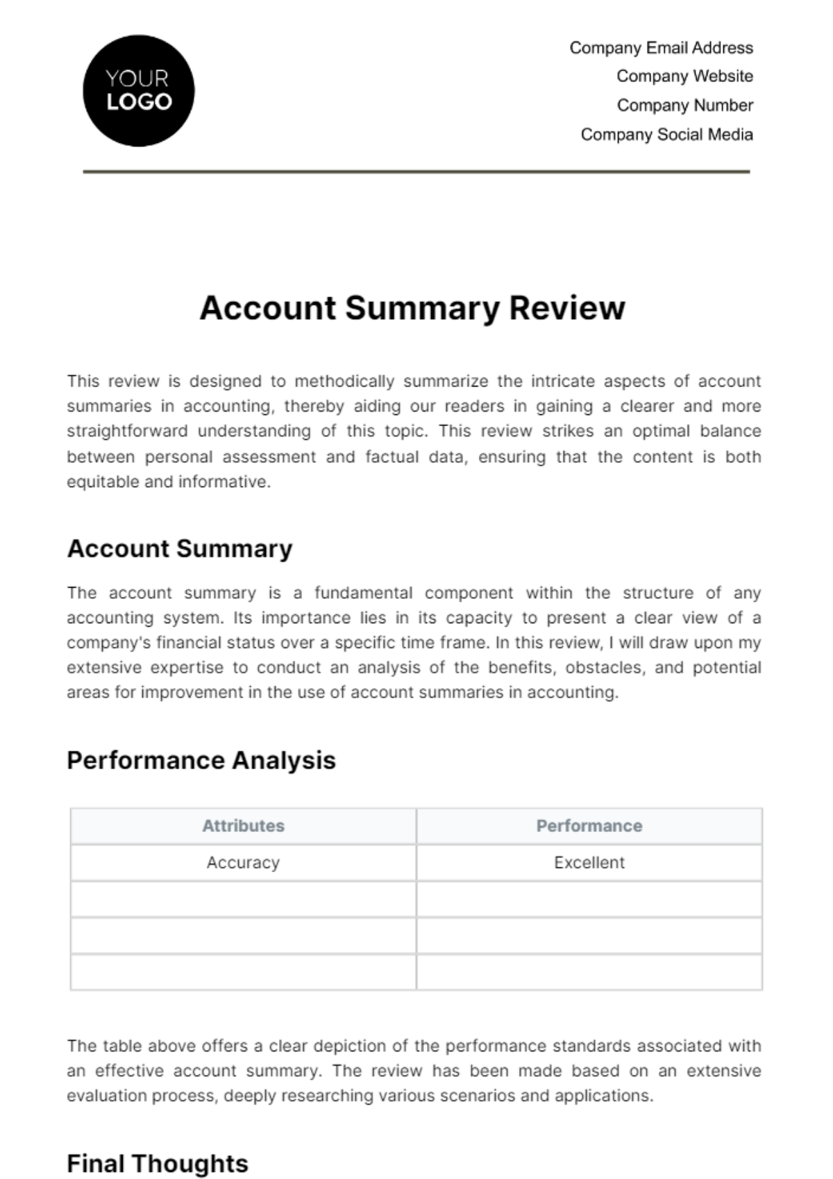 Account Summary Review Template