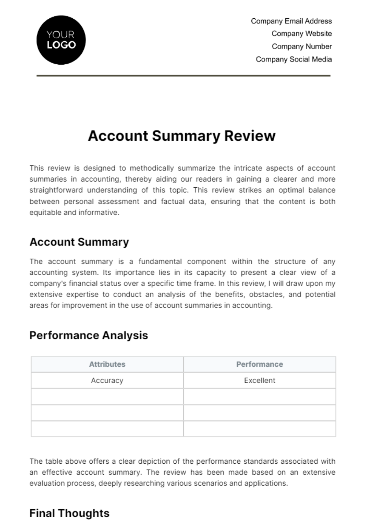 Account Summary Review Template - Edit Online & Download