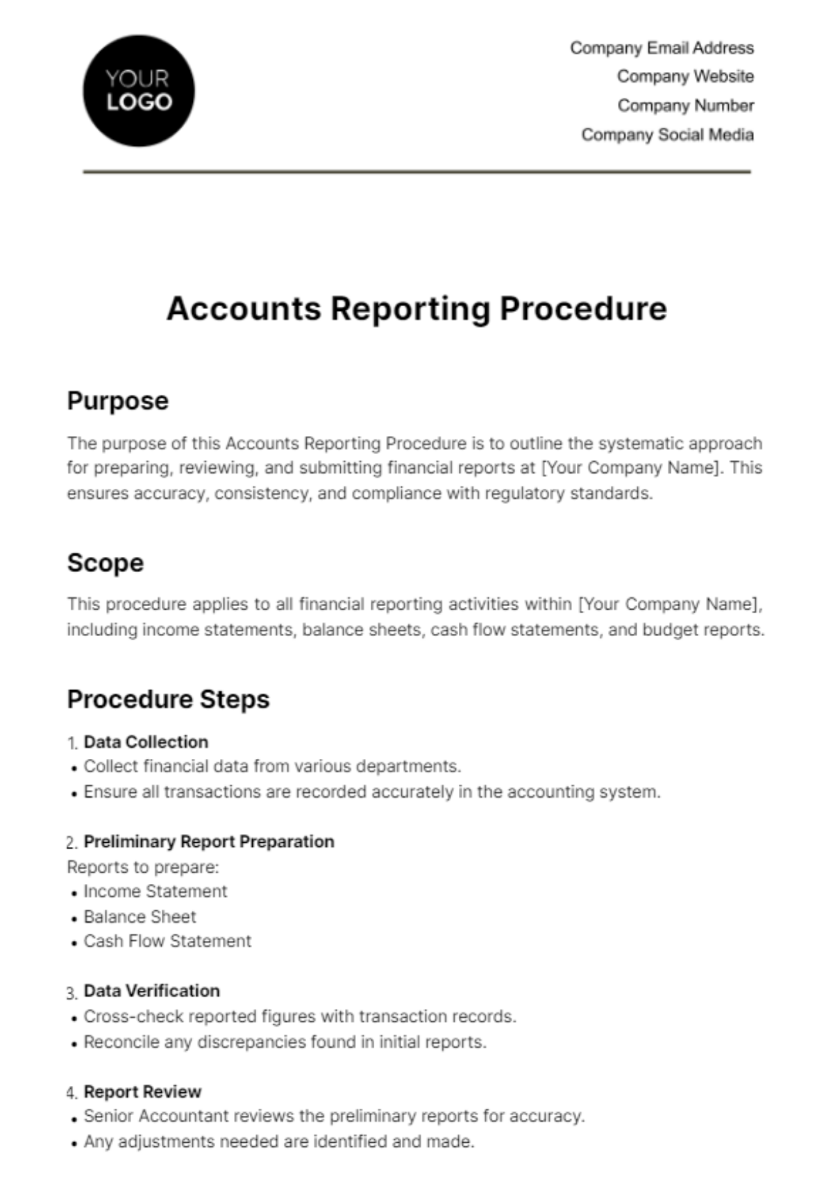 Accounts Reporting Procedure Template - Edit Online & Download