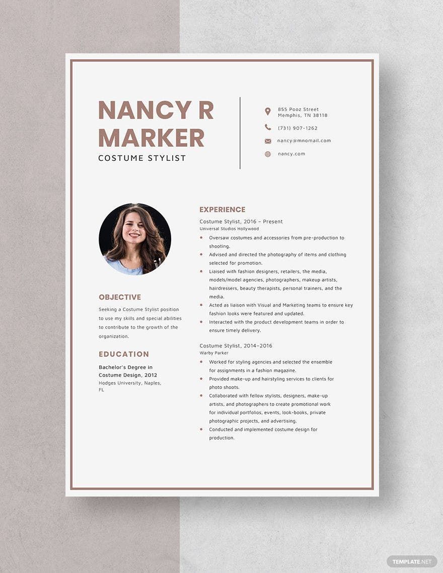 Free Costume Stylist Resume Download in Word, Apple Pages