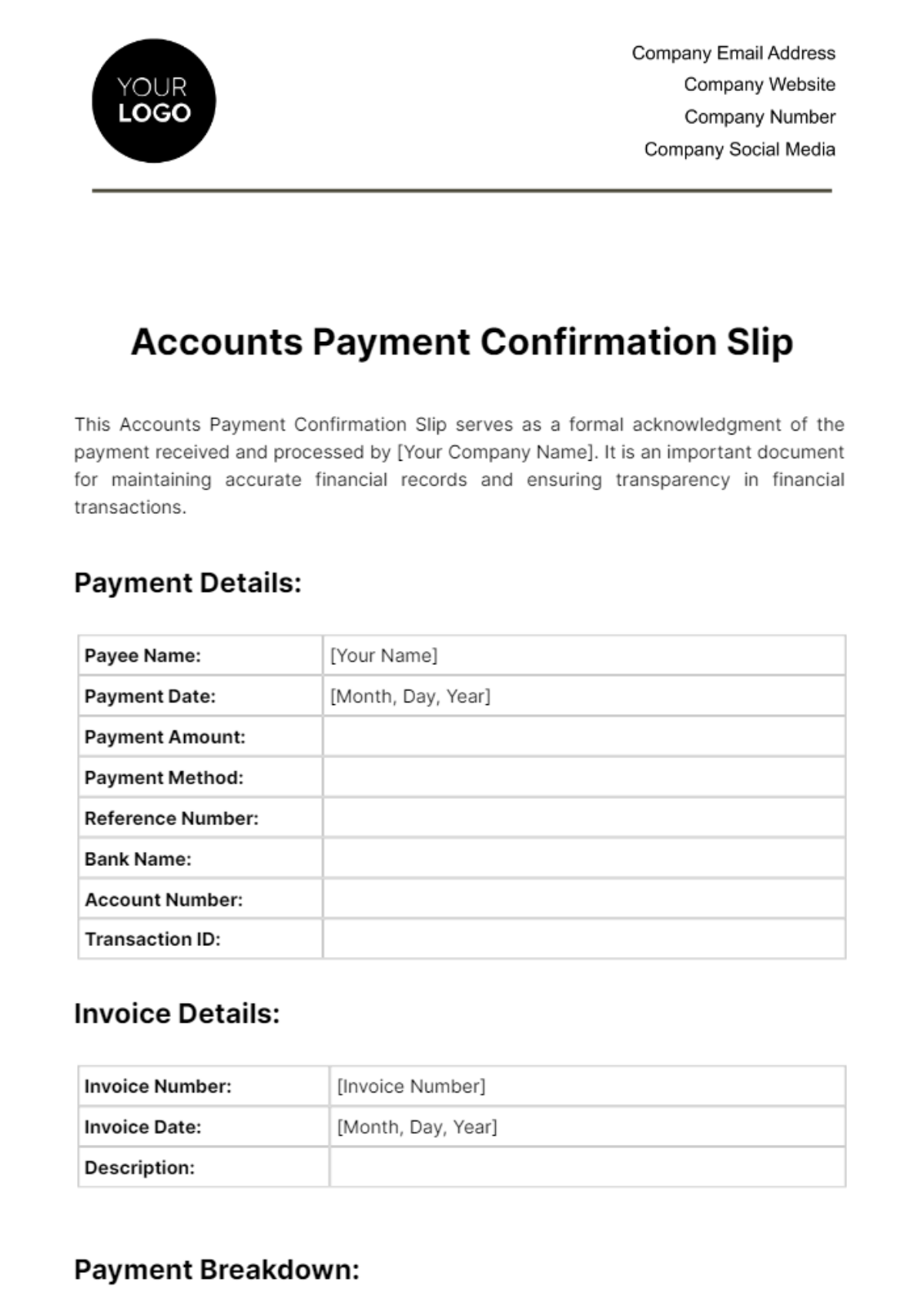 Accounts Payment Confirmation Slip Template