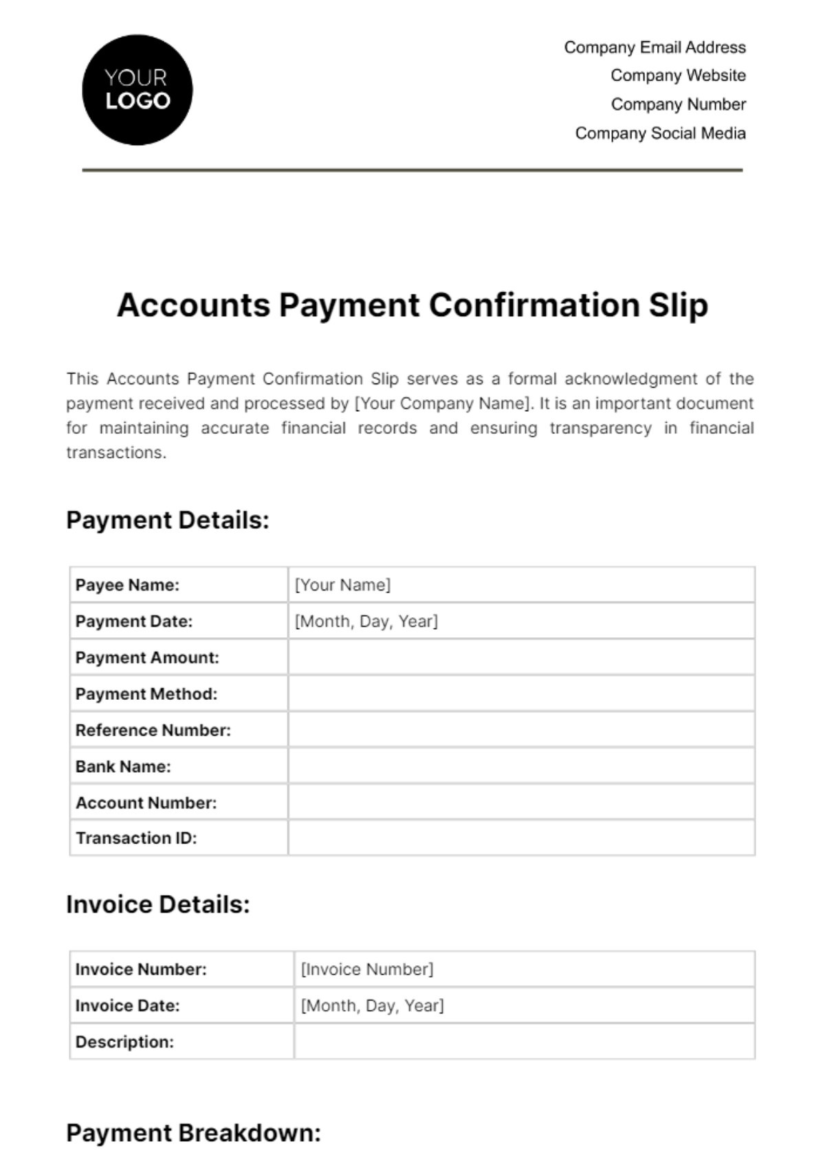 Accounts Payment Confirmation Slip Template - Edit Online & Download