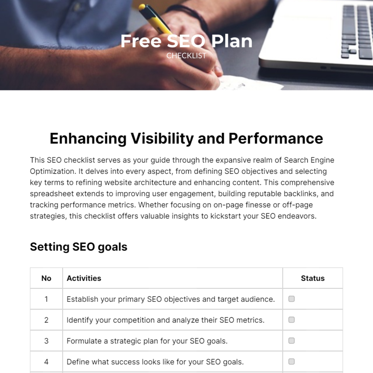 Free SEO Plan Checklist Template