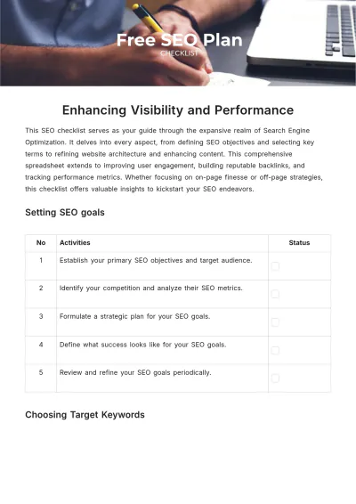 Free SEO Plan Checklist Template to Edit Online
