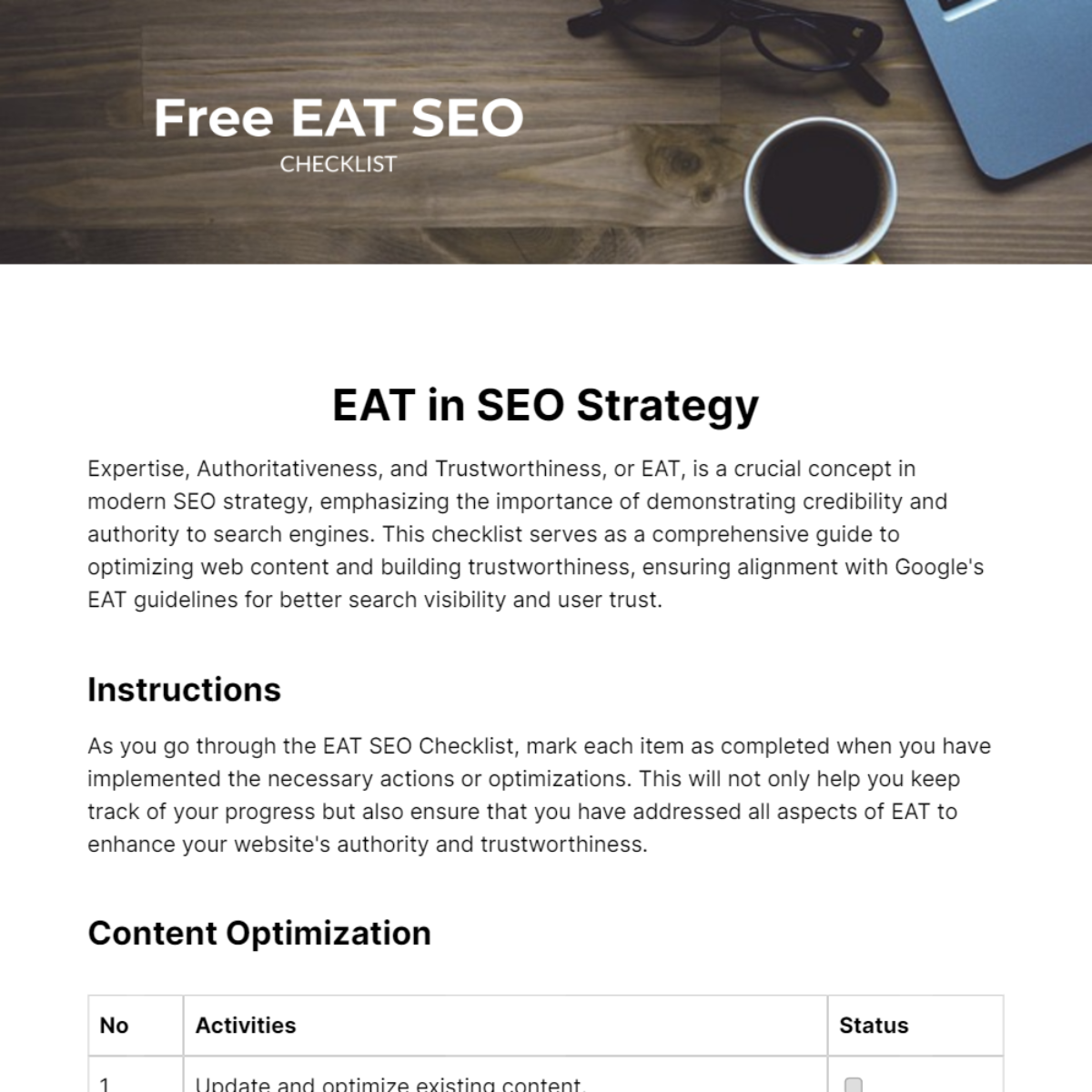 EAT SEO Checklist Template