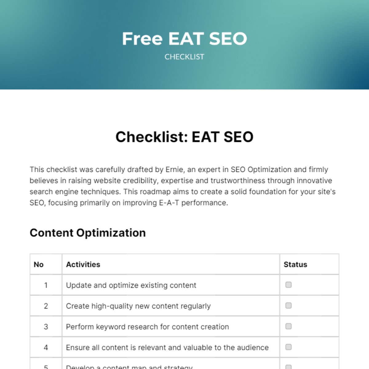 Eat Seo Checklist Template Edit Online Download Example Template Net