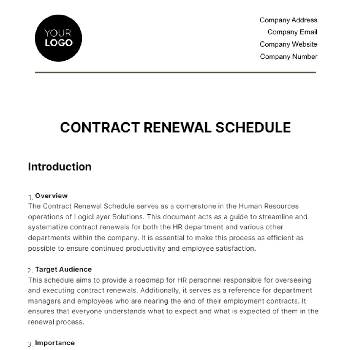 Contract Renewal Schedule HR Template - Edit Online & Download