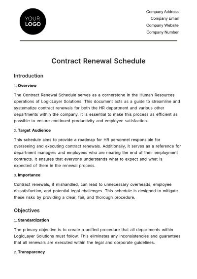 Free Contract Renewal Schedule HR Template to Edit Online