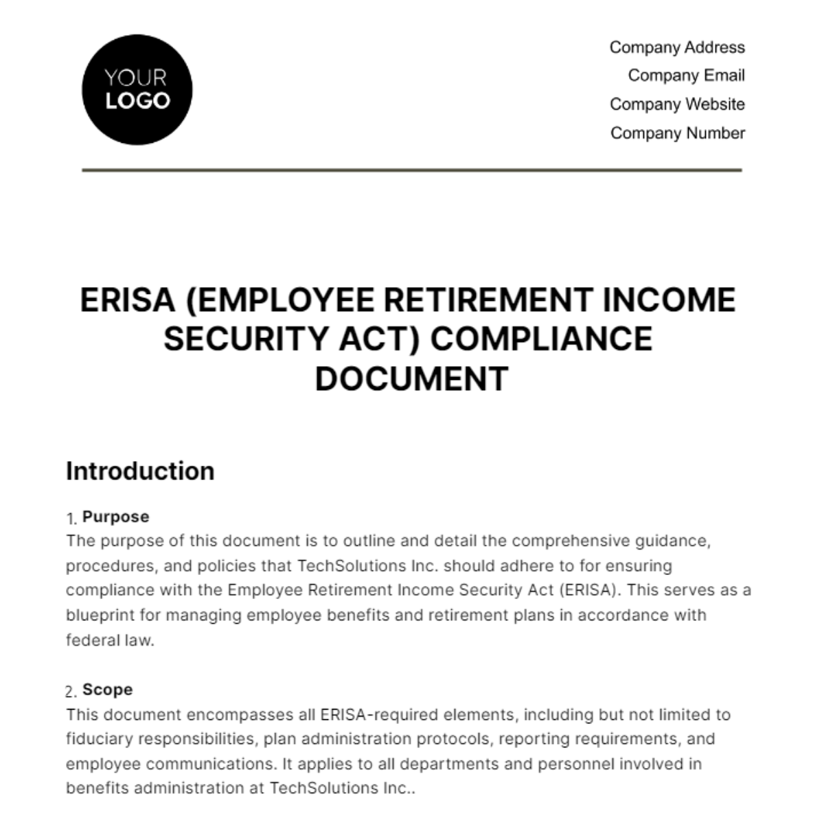 ERISA Compliance Document HR Template