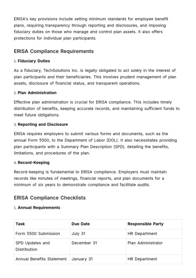 Free ERISA Compliance Document HR Template to Edit Online