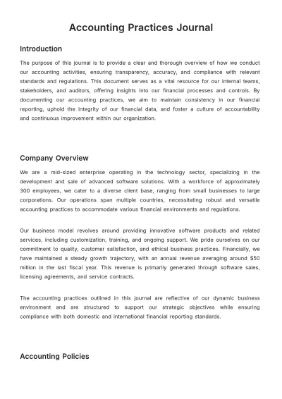 Free Accounting Practices Journal Template to Edit Online