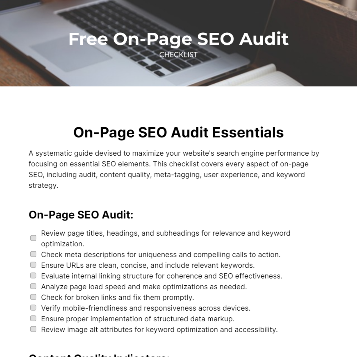 On-Page SEO Audit Checklist Template