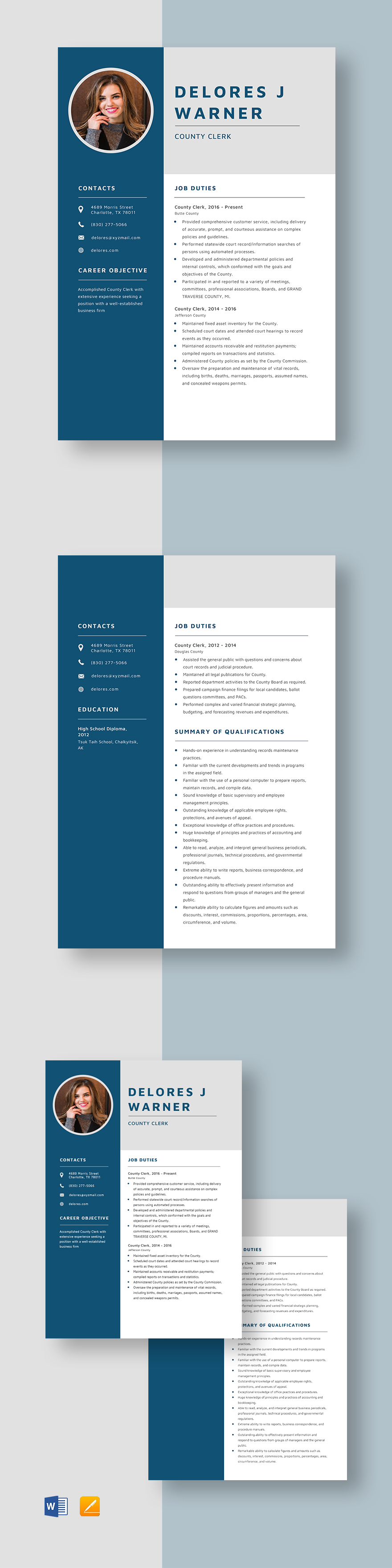 Free County Clerk Resume Template Word Apple Pages Template