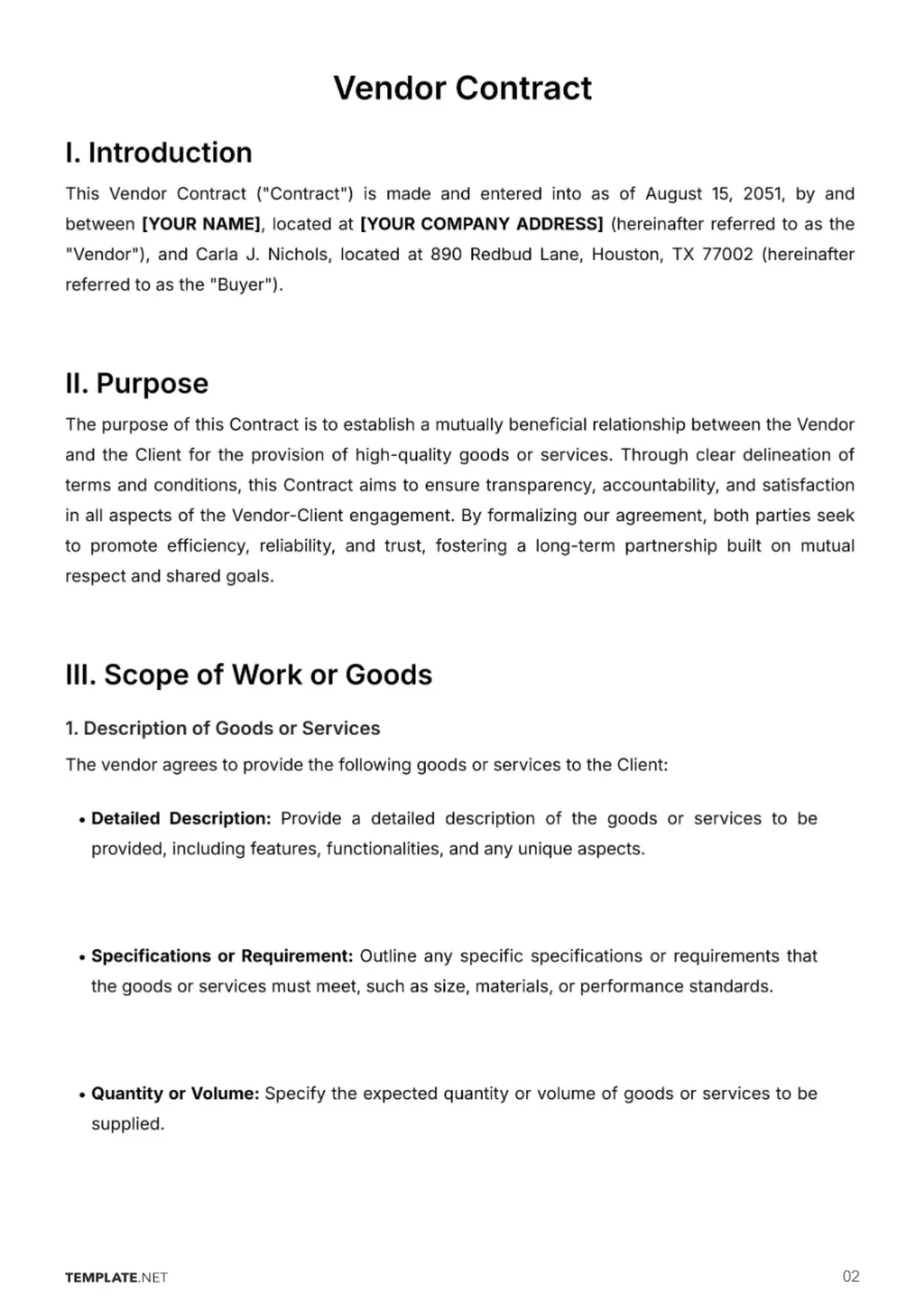 Free Vendor Contract Template to Edit Online