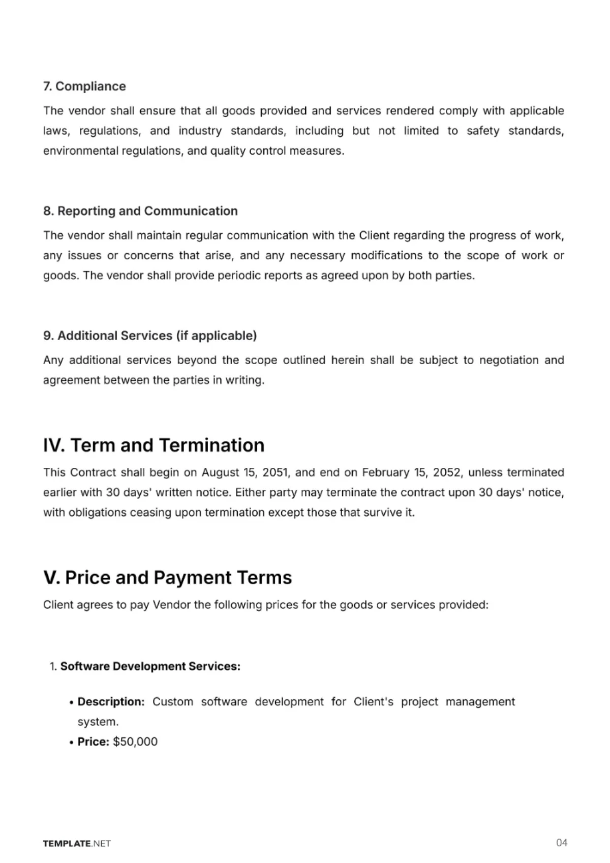 Free Vendor Contract Template to Edit Online