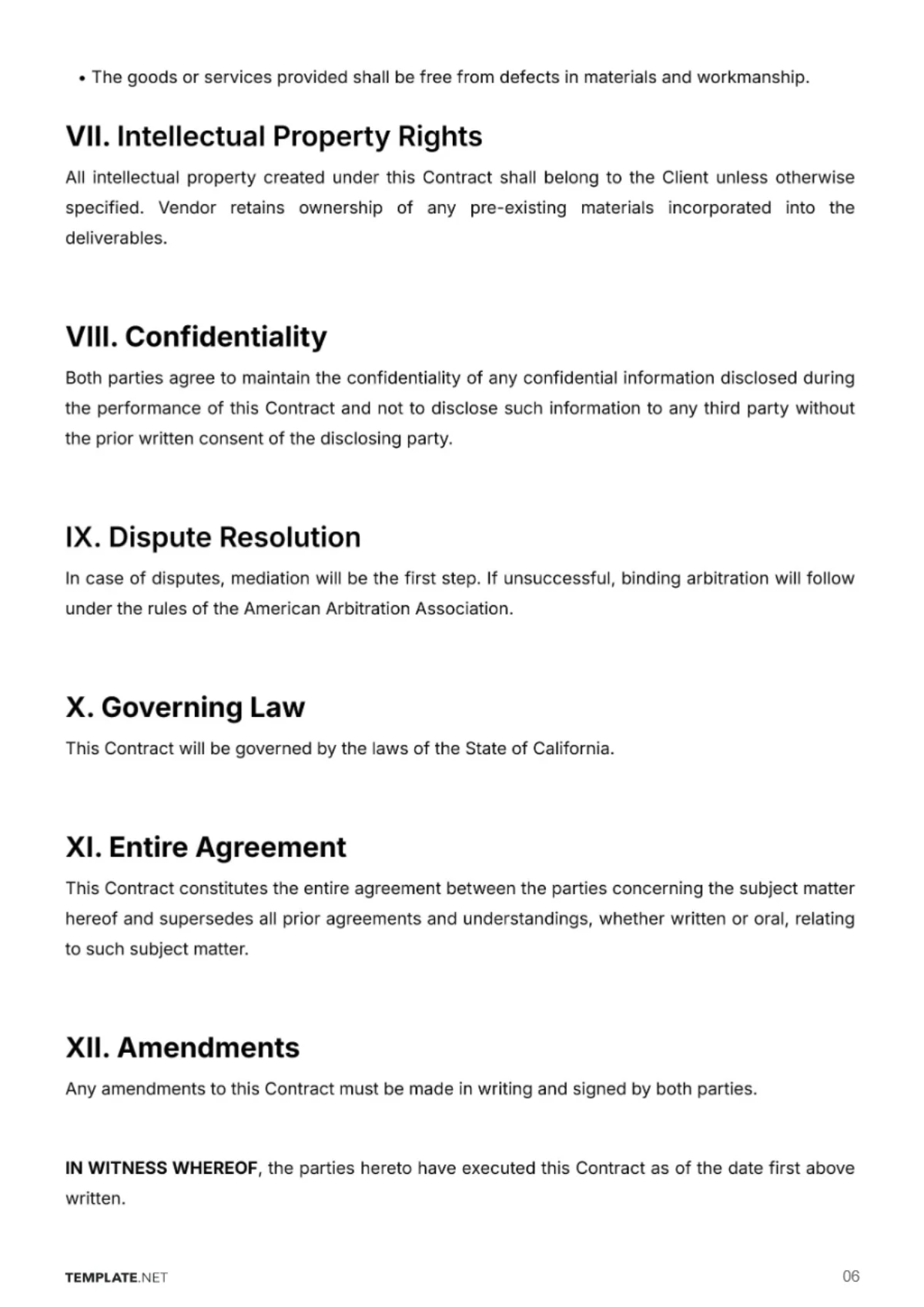 Free Vendor Contract Template to Edit Online
