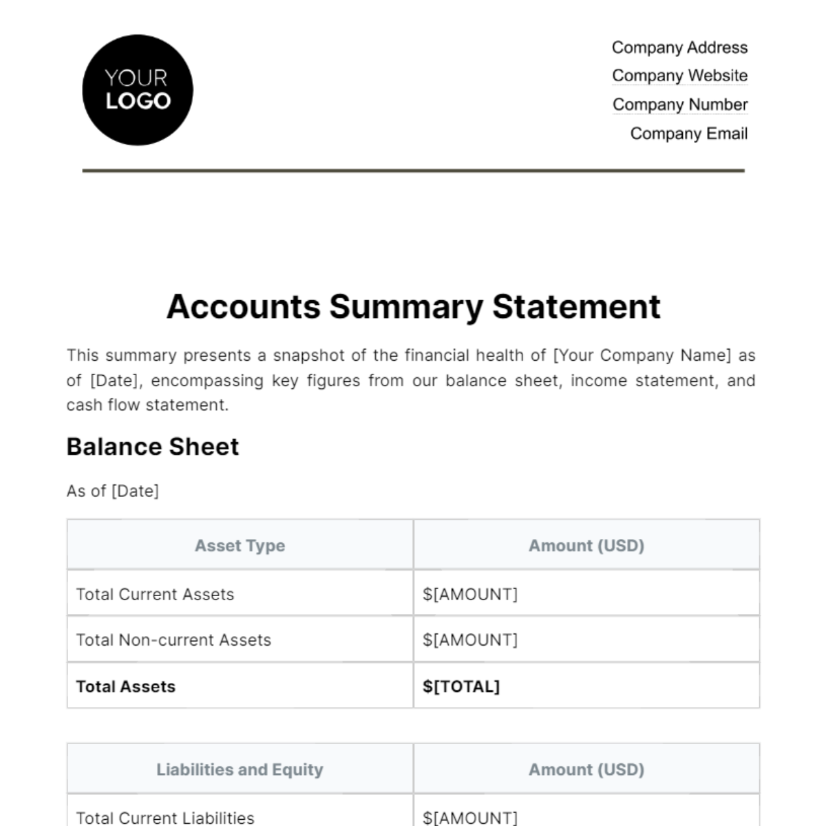 Free Accounts Summary Statement Template