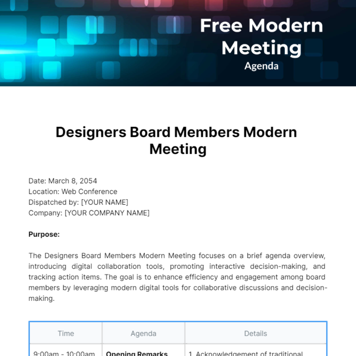 Modern Meeting Agenda Template