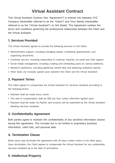 Free Virtual Assistant Contract Template to Edit Online